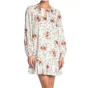Parker Nola Floral Long Sleeve Babydoll Mini Dress White Small